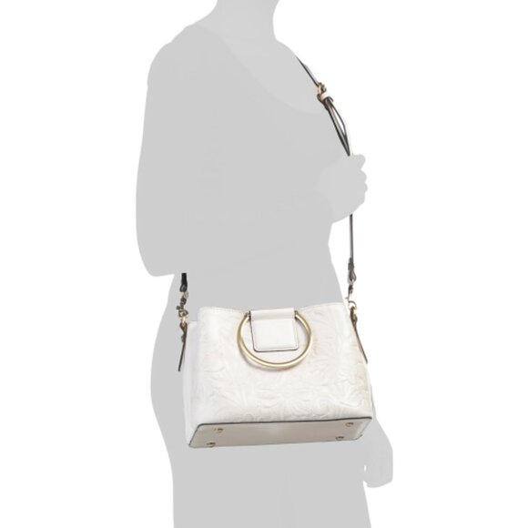 PATRICIA NASH Leather Empoli Tooled Satchel With Metal Handles And Strap NWT - Picture 2 of 4